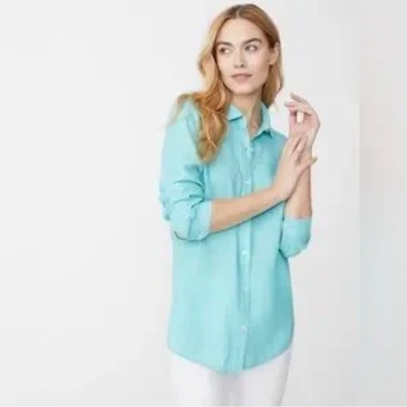 J.MCLAUGHLIN ROBINS EGG AQUA BLUE LINEN LONG SLEEVE SHIRT SZ M - Picture 4 of 4